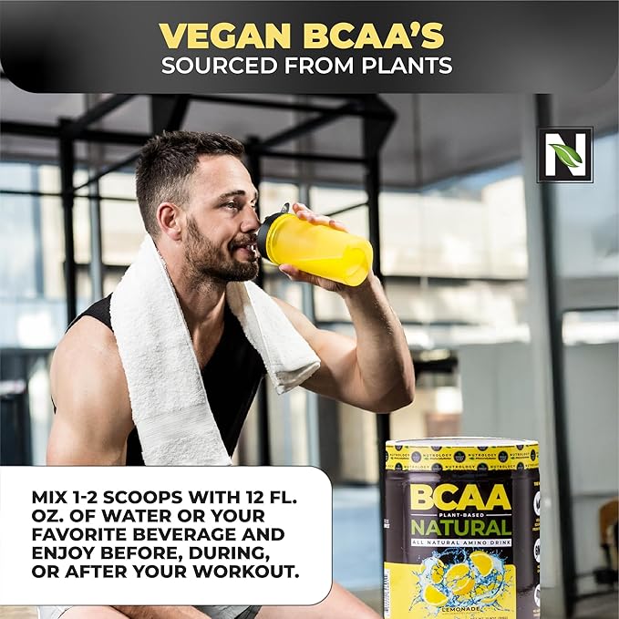 Nutrology BCAA Natural - Plant Based BCAA Powder, Lemonade Flavor, Optimized 2:1:1 Ratio Amino Acids Powder for Pre Workout & Post Workout Recovery, Vegan, Gluten-Free, Non-GMO, 30 Servings