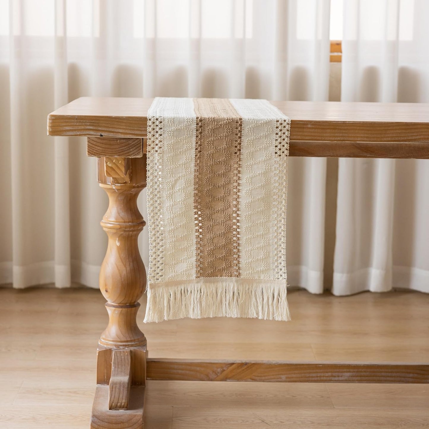 Keketo Boho Table Runner Cream Beige Brown for Home Decor 12x72 Inches Farmhouse Macrame Burlap Jute Rustic Dining Kitchen Centerpiece Bohemian Decor French Country Bridal Shower Decorations