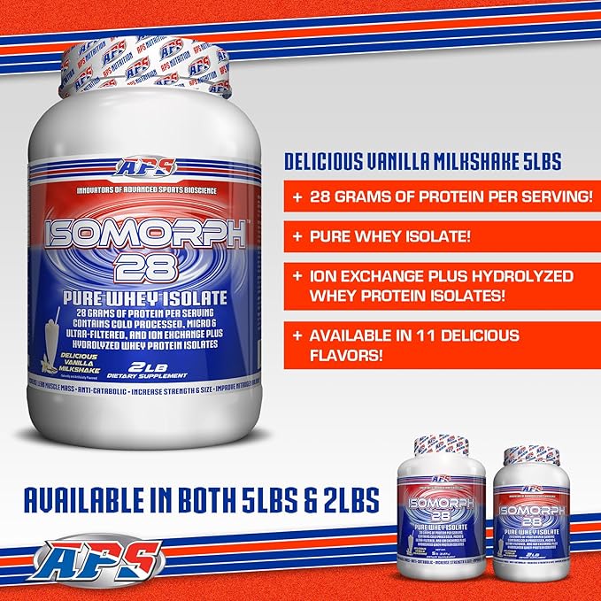 APS Nutrition IsoMorph 28 Protein Powder | Pure Whey Isolate | Cold Pressed, Ultra- Filtered, & Ion Exchange Isolates | 28g Protein | 2 Pound (Vanilla Milkshake)