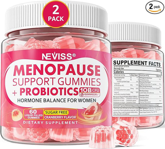 Menopause Probiotics Filled Gummies for Women, Sugar Free Menopause Supplement Gummy with Ashwagandha, Dong Quai & Black Cohosh for Hot Flashes, Night Sweats, Mood Swings, Gut Health - Vegan, 120Cts