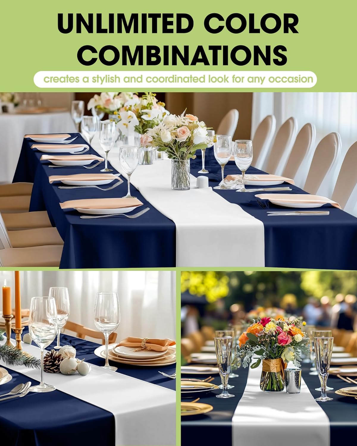 Pureegg White Plastic Table Runners - 20 Pack, 14'' x 108'', Water Resistant & Disposable Centerpiece Decorations for Table Cloth, Wedding, Birthday, Holiday, Baby Shower, Party, Home Decor