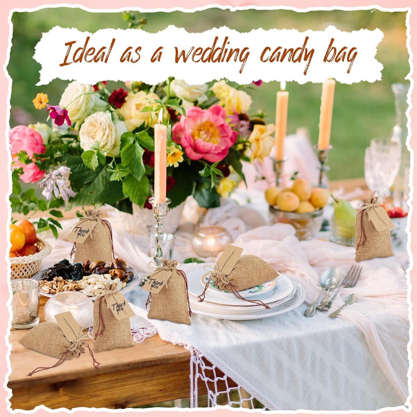 Woanger 100 Pcs Burlap Gift Bags with 100 Pcs Kraft Paper Gift Tags with Drawstring Favor Bulk Burlap Sack Bags for DIY Wedding Party Craft(4 x 6 Inch,Dark Brown)