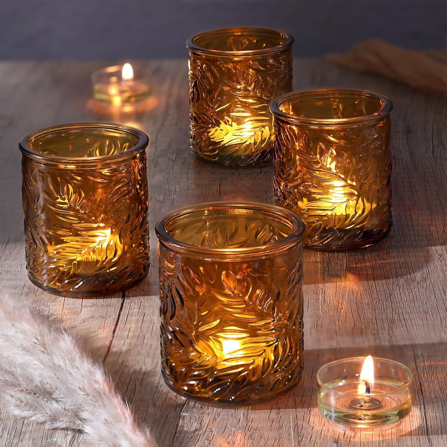 24 pcs Amber Votive Candle Holders, Tea Light Candle Holders for Wedding Centerpieces, Glass Candle Holder for Vintage Home Christmas Decoration Party Supplies