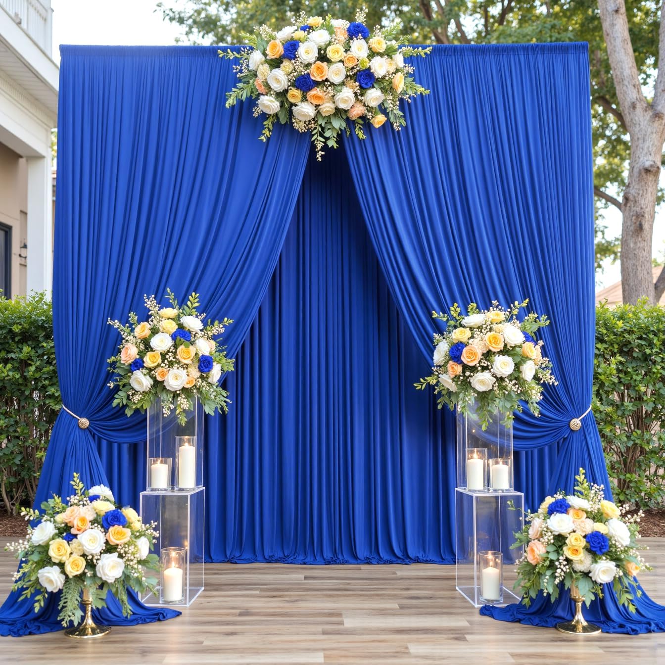 60ftx12ft Wrinkle Free Royal Blue Backdrop Curtain, 12 Panels 12FT Height Royal Blue Wedding Backdrop Drapes, Silky Polyester Back Drop Cloth for Birthday Photography Background Party Backdrop Draping