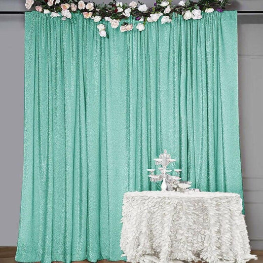 10FT x10FT Aqua Blue Metallic Sheer Spandex Backdrop, 1 Panel Glitter Sheer Photography Background, Stretchy Spandex Fabric for Wedding, Party, Baby Shower, Photo Booth Decor