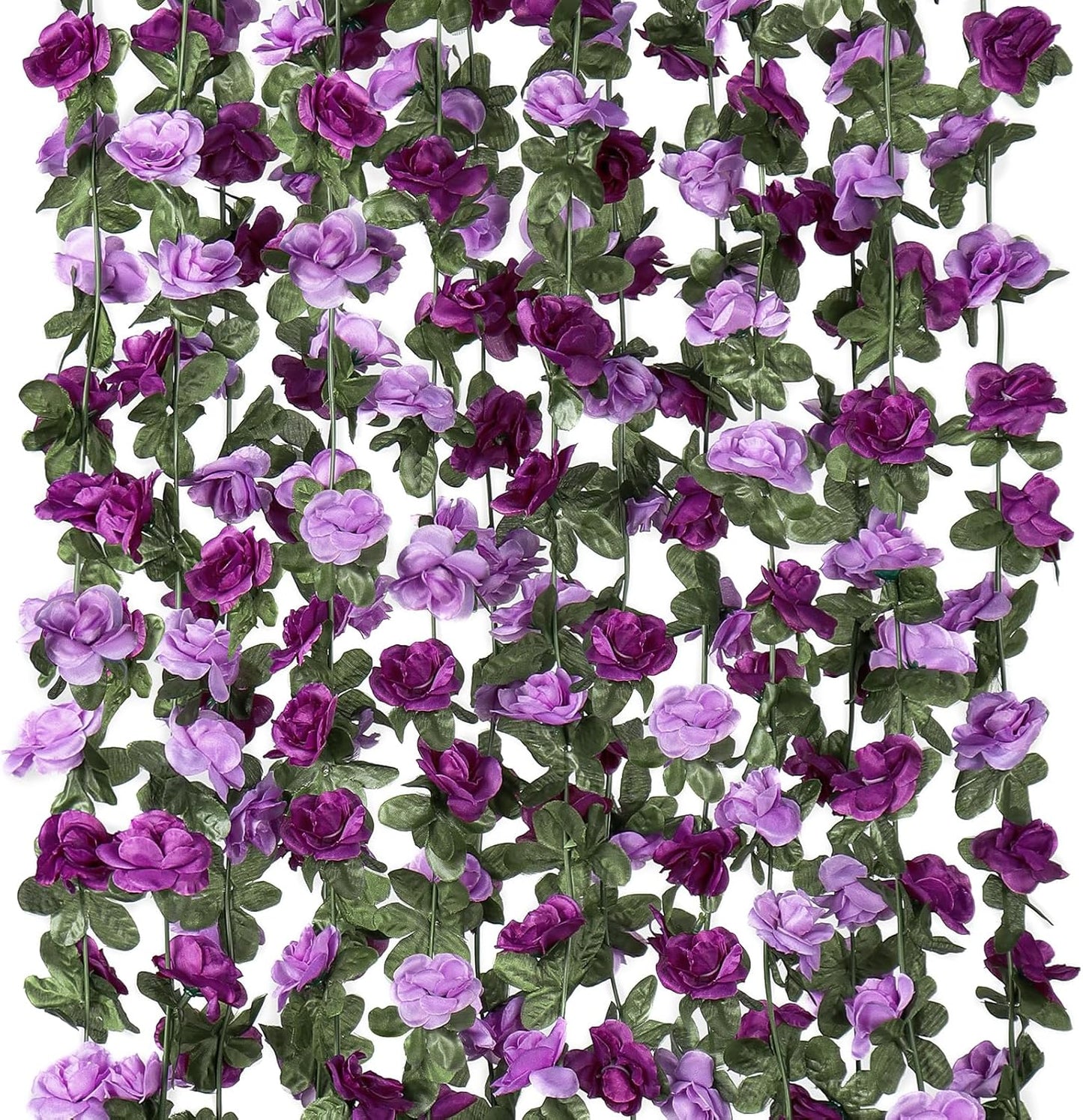 KHOYIME 5 Pack 40 FT Artificial Flower Garland, Fake Purple Roses Vines Silk Flowers Faux Plastic Outdoor Hanging Floral Ivy Garland Decoration for Wedding Arch Bedroom Home Wall Backdrop Room Decor