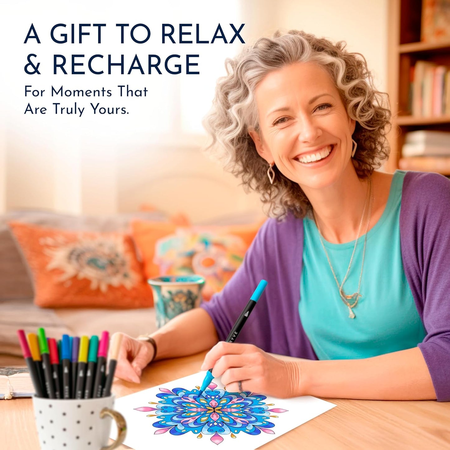 RYVE Mandala Coloring Book for Adults (2 Pack) – 60 Unique Mandalas for Relaxation, Anxiety & Stress Relief – Mindfulness Adult Coloring Book for Women & Men, Inspirational Gifts for Women