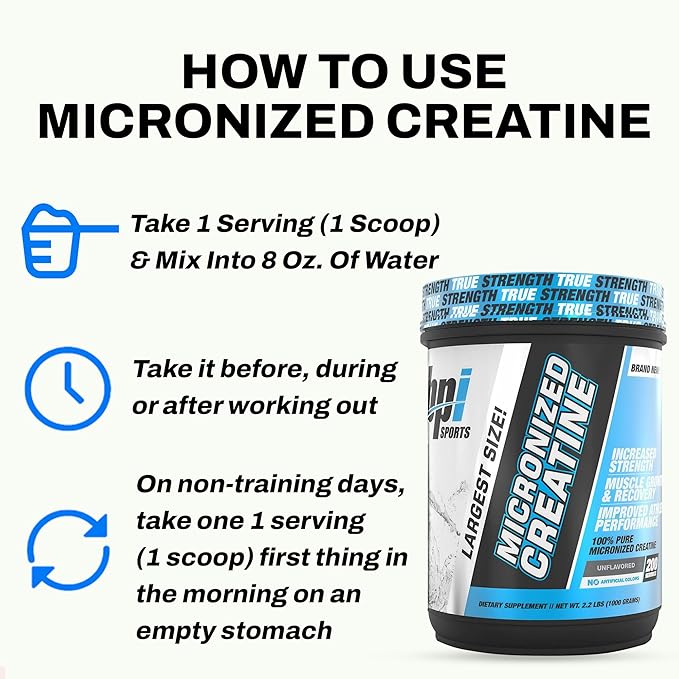 BPI Sports Micronized Creatine – Boost Strength, Reduce Fatigue – Lean Muscle Support with Creatine Monohydrate – Unflavored Powder for Recovery, Endurance, and Performance (200 Servings)