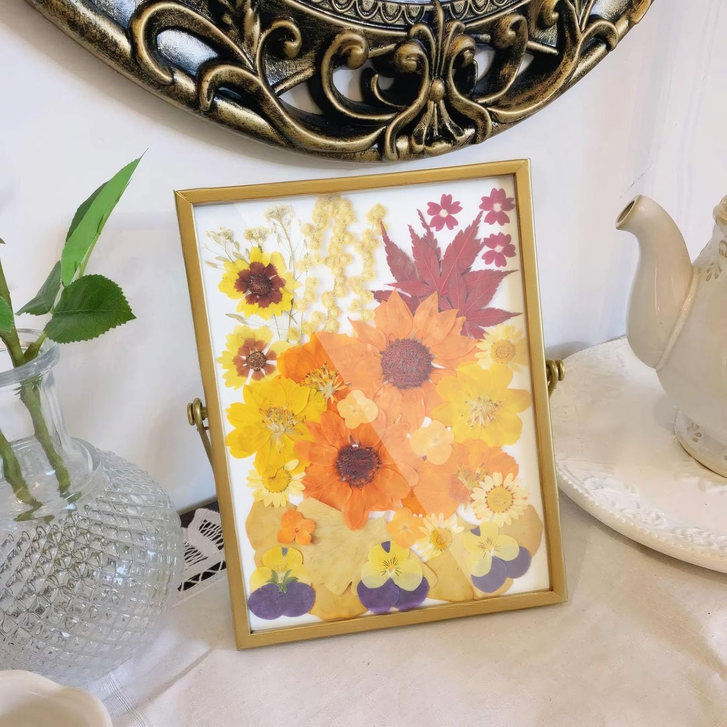 15Types 48Pcs Fall Real Dried Pressed Flowers Maple Leaf Plant Herbarium for Frame Crafts Resin Jewelry Making, Floral Cake Decorations-Fall