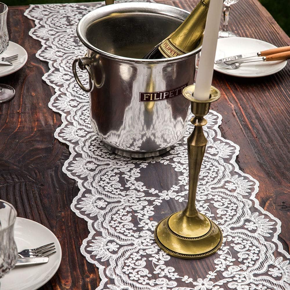 ARTABLE Rectangle Table Runner Lace Macrame Embroidered Table Runners with Exquisite Vintage Shabby Chic for Holiday Wedding Long Dinner Tables (White, 12 x 84 Inch)