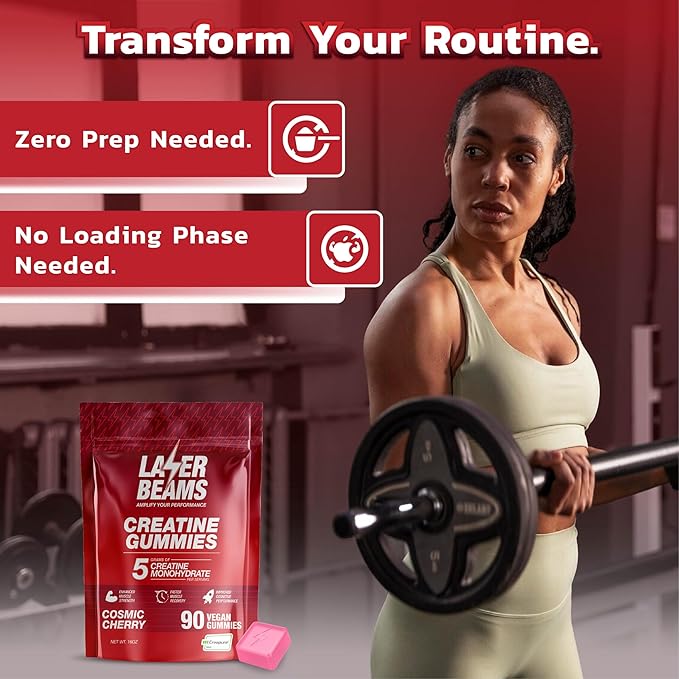 Creatine Monohydrate Gummies for Women & Men - 5g Creapure Creatine per Serving - Vegan, Cosmic Cherry Flavor - Boost Muscle Strength, Endurance, Recovery & Mental Focus (90 Gummies)