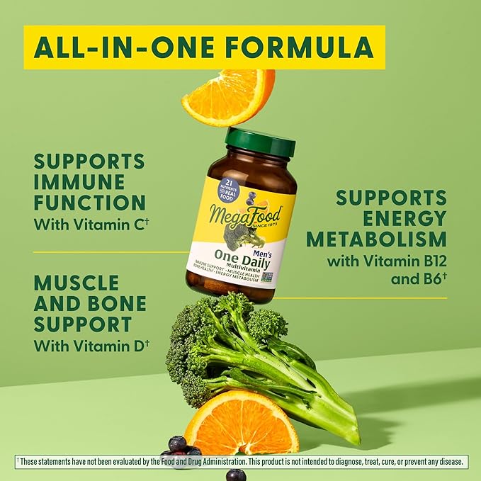 MegaFood One Daily Mens Multivitamins - Multivitamin for Men - Vitamin C, Vitamin D3 & Vitamin B12 - Muscle, Energy Metabolism & Immune Support - Vegetarian, Gluten Free - 60 Tablets, 60 Servings