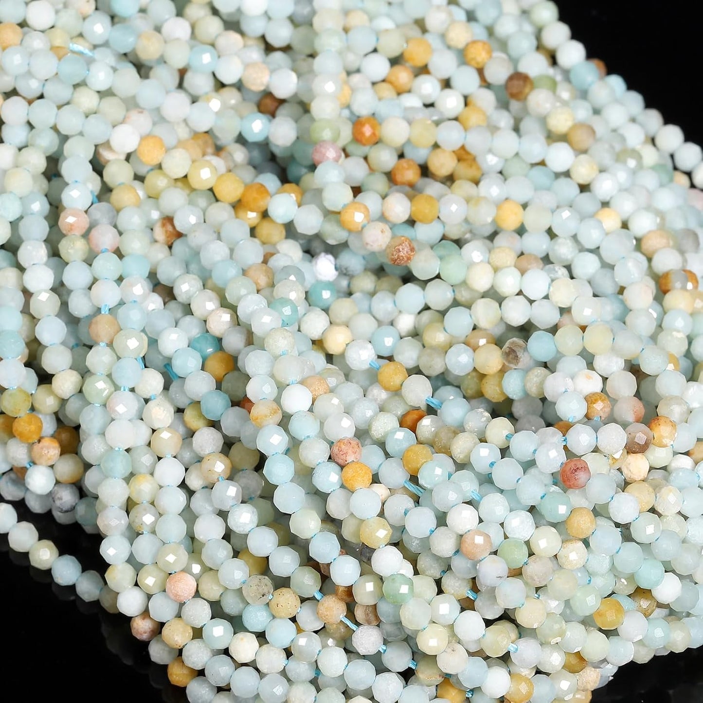 Song Xi 120pcs 3mm Natural Amazonite Gemstone Beads Faceted Round Loose Stone Beads for Jewelry Making