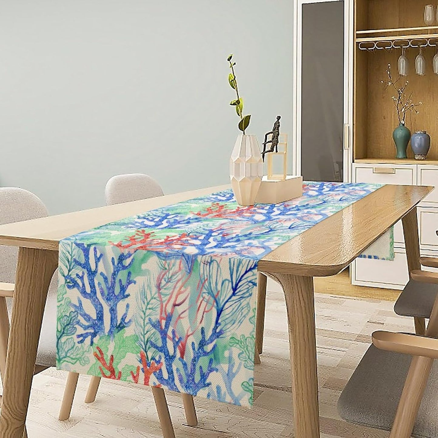 Summer Shell Starfish Table Runner, Seasonal Spring Summer Tropical Ocean Beach Indoor Party Kitchen Outdoor Table Decor 13x36 Inch