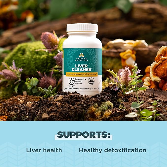 Ancient Nutrition Regenerative Organic Certified Liver Cleanse Supplement, Ancient Herbals Liver Cleanse with Milk Thistle, Burdock Root & Reishi for Optimal Liver Support, Gluten Free, 90 Count