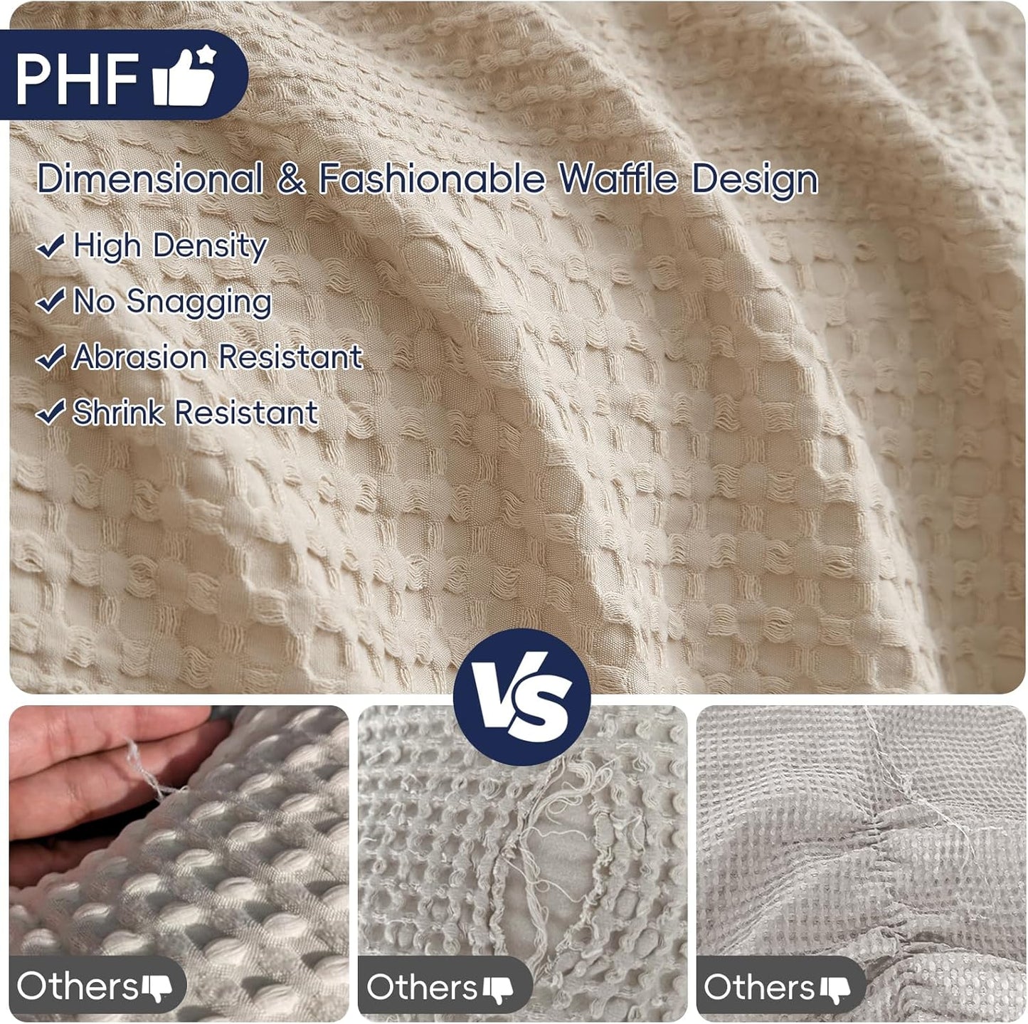 PHF Lightweight Waffle Weave Blanket Twin Size, Breathable & Ultra Soft, 66"x 90" Soft & Cozy Thin Blanket for All Season & Hot Sleepers, Bed, Home Decor - Light Tan