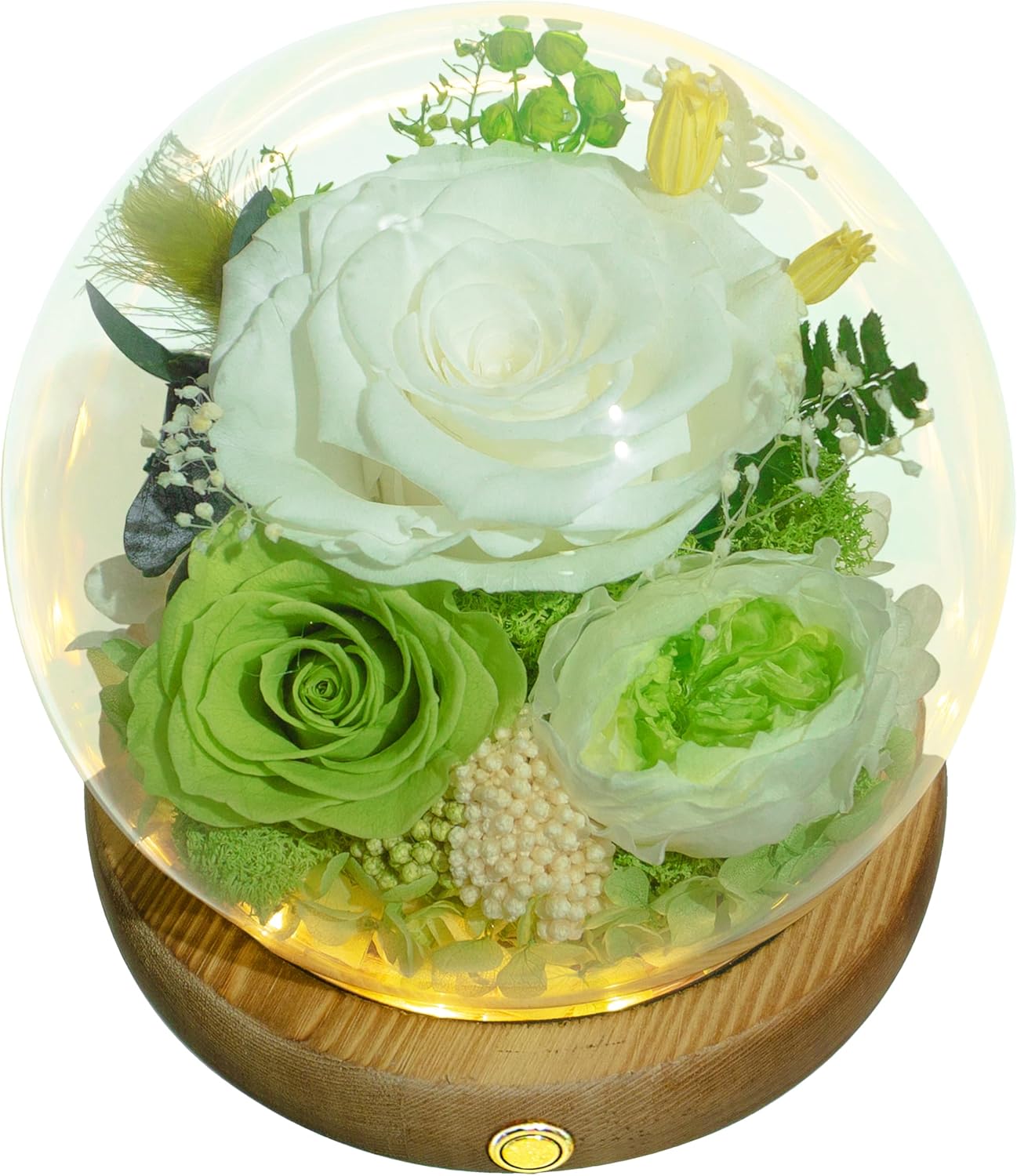 Valley of Rain & Forest Long-Lasting Real Flowers, Unique Floral Gift For you to send Love for All Occasions, for Indoor Decoration (White & Green Roses Arrangement)
