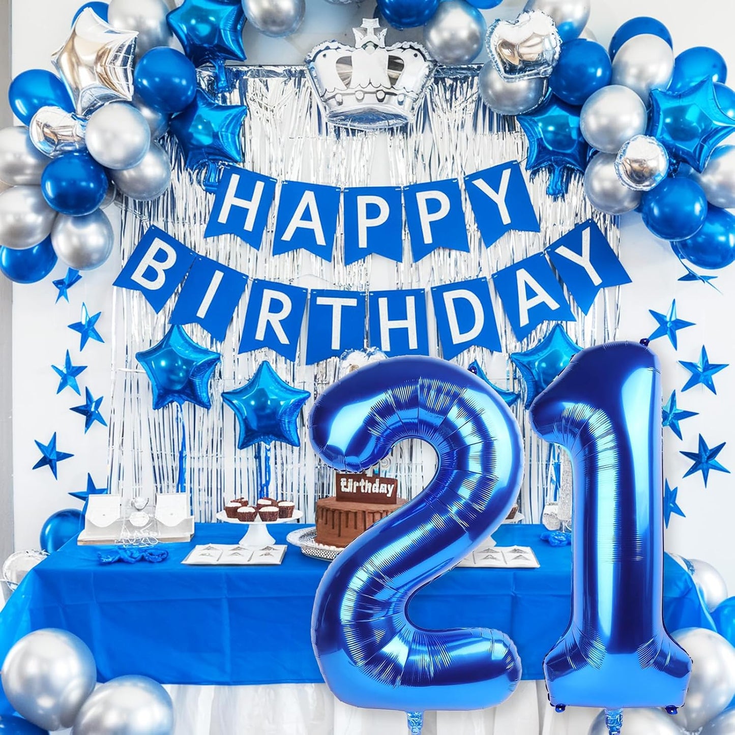 Navy Blue 21st Birthday Balloons for Him, 40 Inch Dark Royal Blue Foil 21 Balloon Numbers for Men, 21 Birthday Party Balloons Numbers 2 and 1 for Women Men 12th 21st Anniversary Decorations Supplies