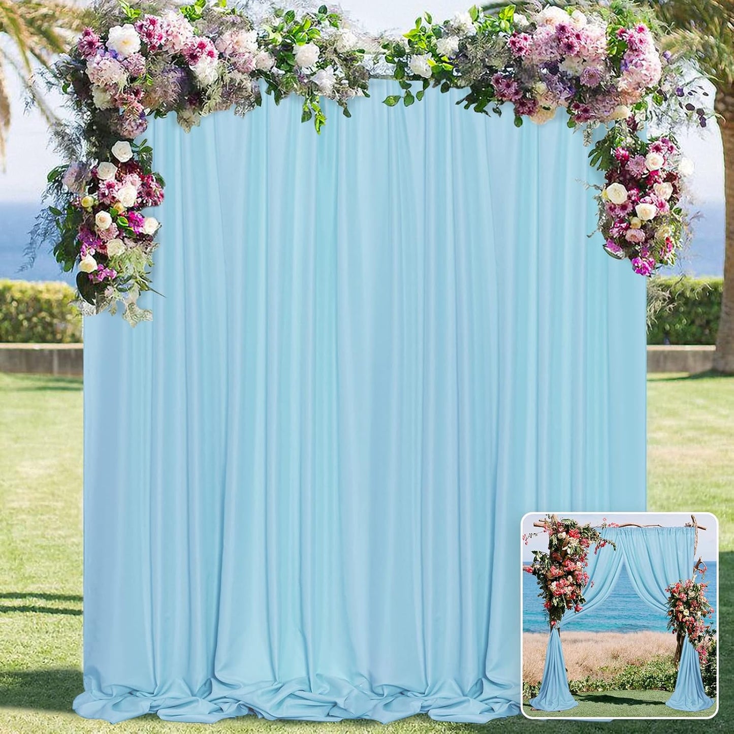 MYSKY HOME 10ft x 7ft Light Blue Backdrop Curtains for Parties, Weddings, Stage, Baby Showers, Birthdays - 5ft x 7ft, 2 Panels