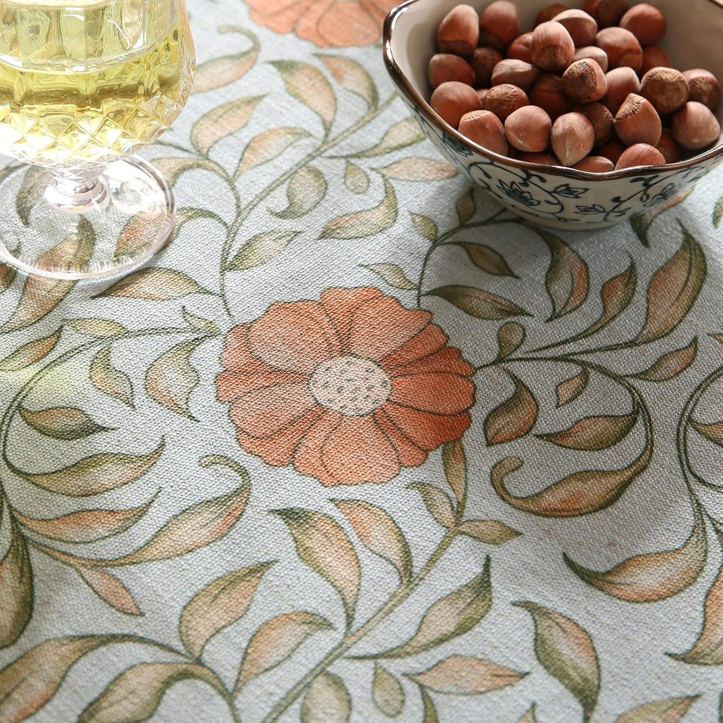 patdrea Designer French Linen Blue Round Table Cloth,Vintage Floral Tablecloth,Colorful Decoration Fall Table Cover Kitchen Dining for Tea Party,Thanksgiving,Christmas,Diameter 67"-Wensel