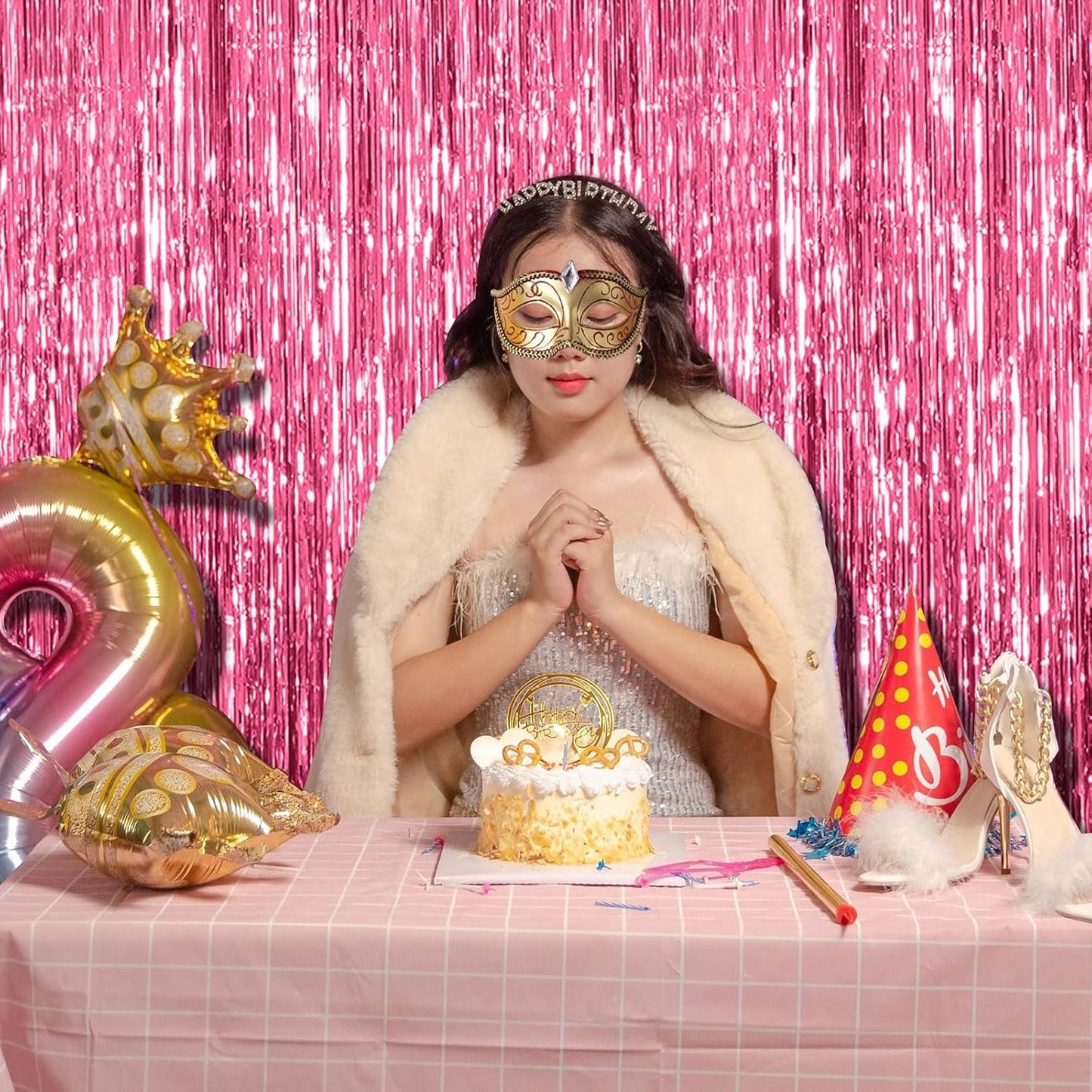 20 Pack Pink Backdrop Decorations - Tinsel Curtain Party Backdrop Foil Fringe Birthday Photo Booth Streamer Backdrop Pink Theme Bachelorette Graduation Decorations