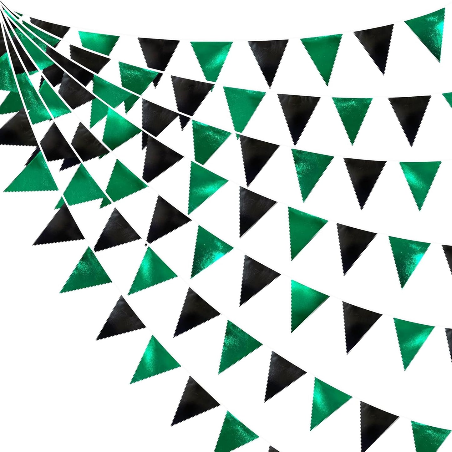 Black Green Party Decorations Metallic Fabric Triangle Pennant Banner Flag Bunting Garland for Video Game Soccer Birthday Graduations Wedding Bachelorette Halloween Outdoor Holiday Party Supplies