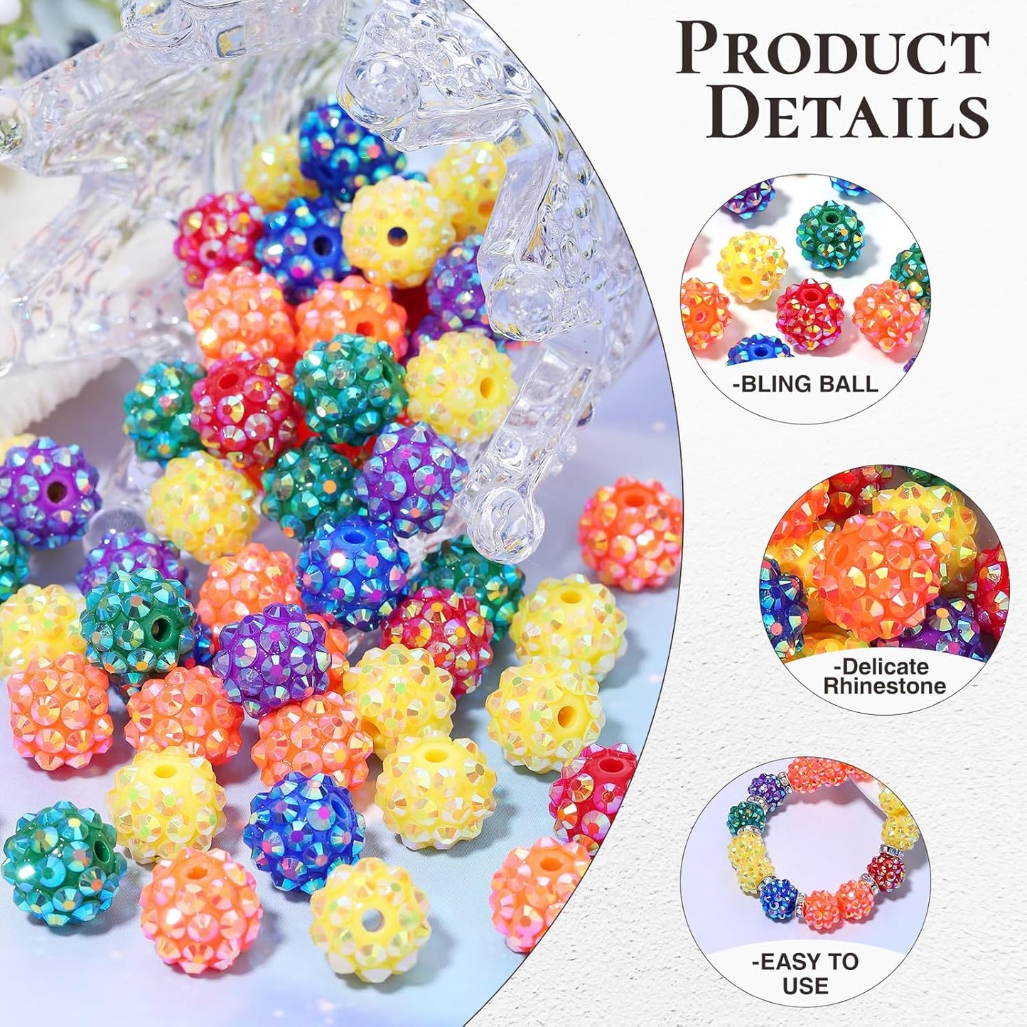 novani 240pcs 10mm Rainbow Rhinestone Beads for Jewelry Making, Resin & Clay Material, Round Shape, Loose Beads