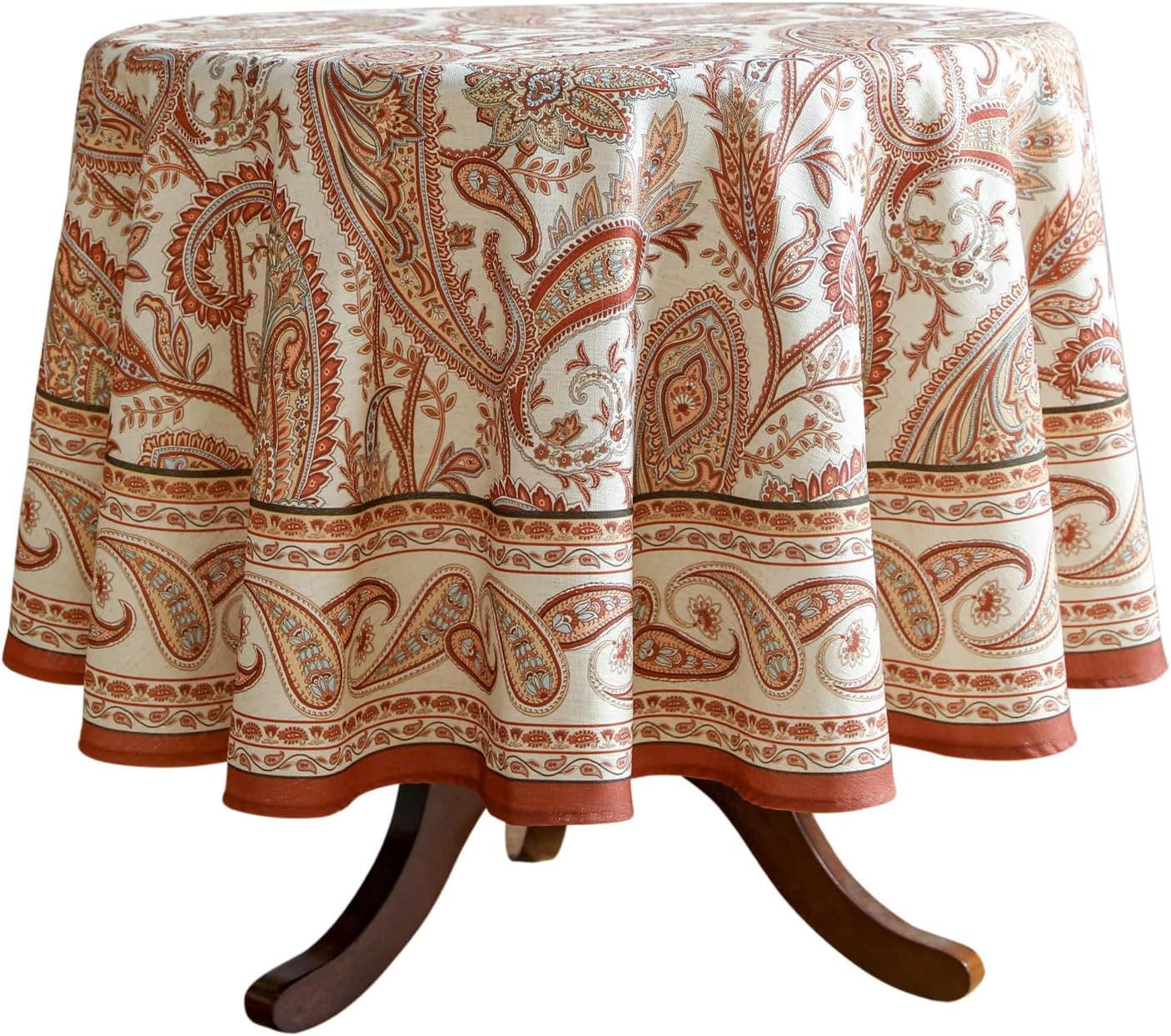 ISAENNE Designer French Red Round Square Tablecloth,Linen Table Cloth with Cashew Pattern,Stain Proof Decor Tablecloths for Dining Thanksgiving Kitchen Christmas,Diameter 55"-Chauffrey D