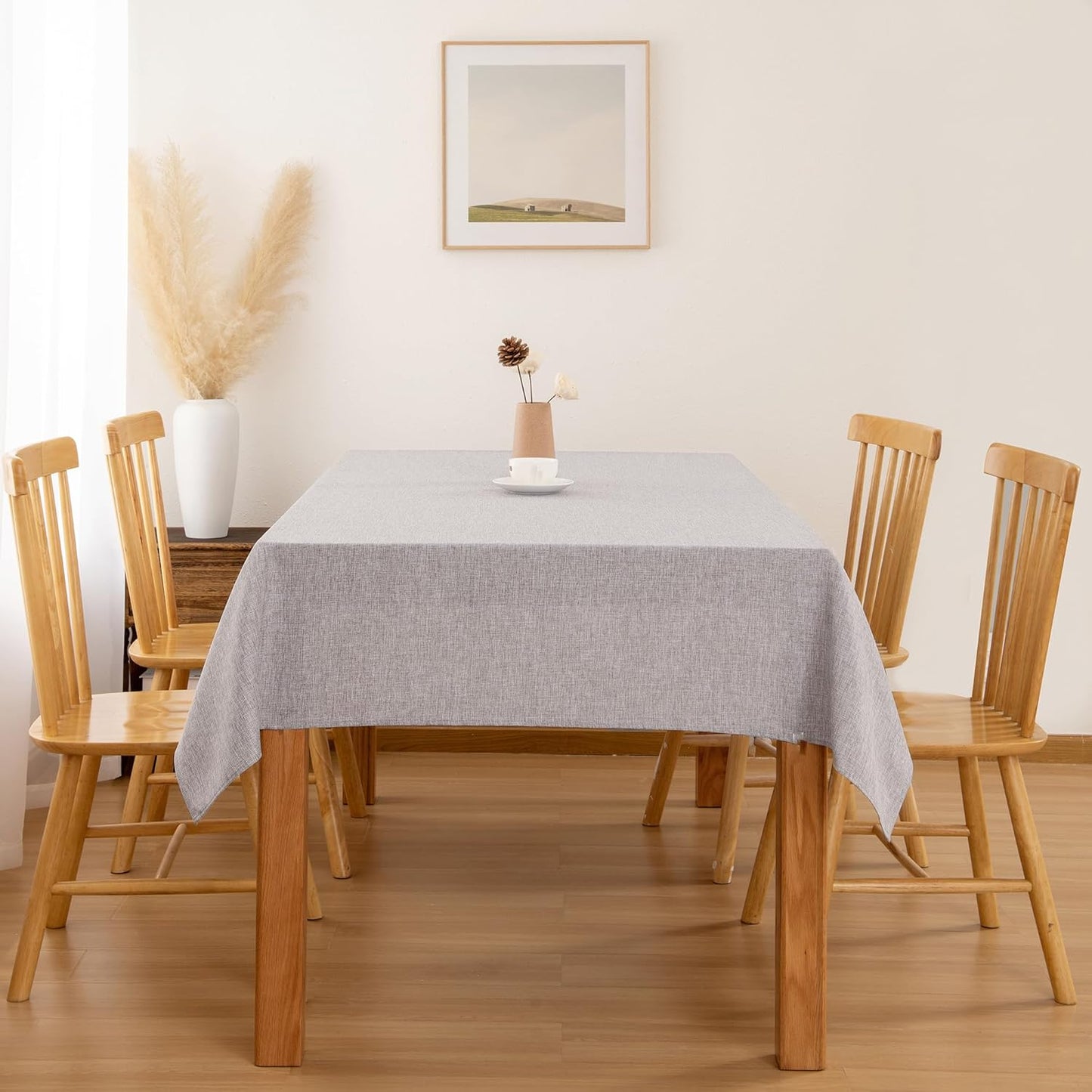 Hiasan Faux Linen Rectangle Tablecloth - Wrinkle and Stain Resistant Washable Table Cloth for Kitchen Dining Room Holiday Table Cover for Party Dinner, Stone, 60 x 84 Inch