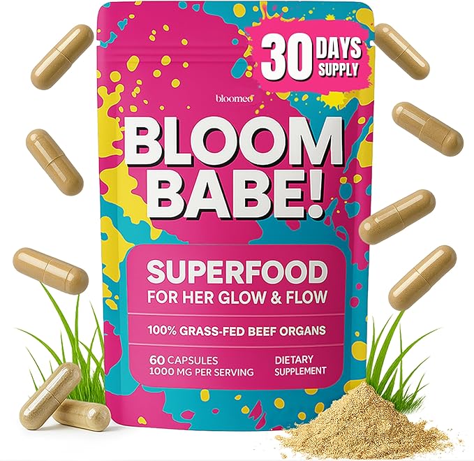 Beef Organ Supplement for Women | 100% Grass Fed Beef Liver Capsules with Heart, Kidney & Reproductive Organs | Primal Hormone Balance & Ancestral Energy | Bloom Babe - Queen of Superfoods, 60ct