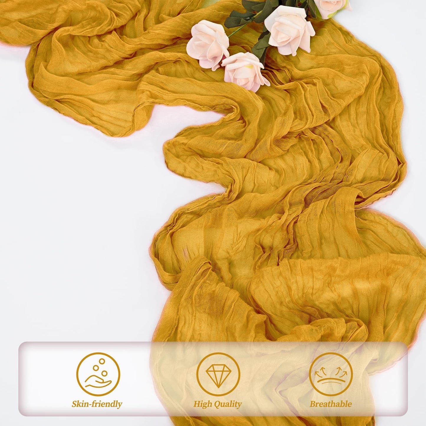 20 Pack Mustard 10FT Cheesecloth Table Runner Rustic Gauze Fabric Cheese Cloth Table Runner for Wedding Bridal Baby Shower Table Decor Boho Sheer Birthday Party Table Decorations 20 x 120 Inch Long