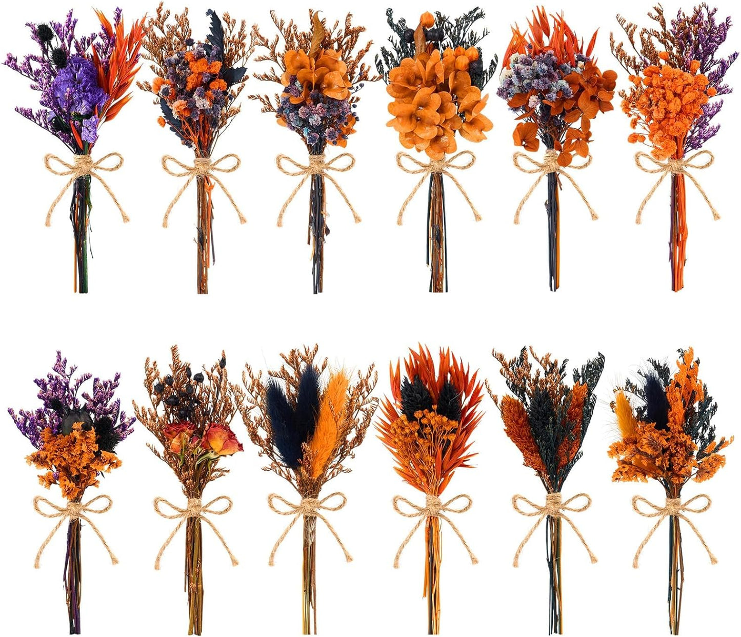 12/24 PCS Charming Dried Flowers Bouquet for Vase Various Dried Wildflowers with Stems Mini Handmade Wildflowers Natural Real Flowers Bulk Flowers Craft (Colorful World, 12PCS)