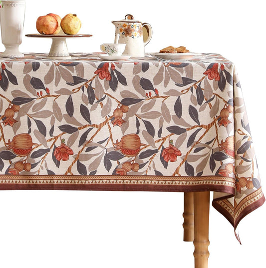 patdrea Designer Linen Extra Long Rectangle Tablecloth,Framhouse Vintage Pomegranates Leaves Pattern Tablecloths,Table Cover Decor for Kitchen Dining Christmas,Thanksgiving,63"x110"-Tehran a