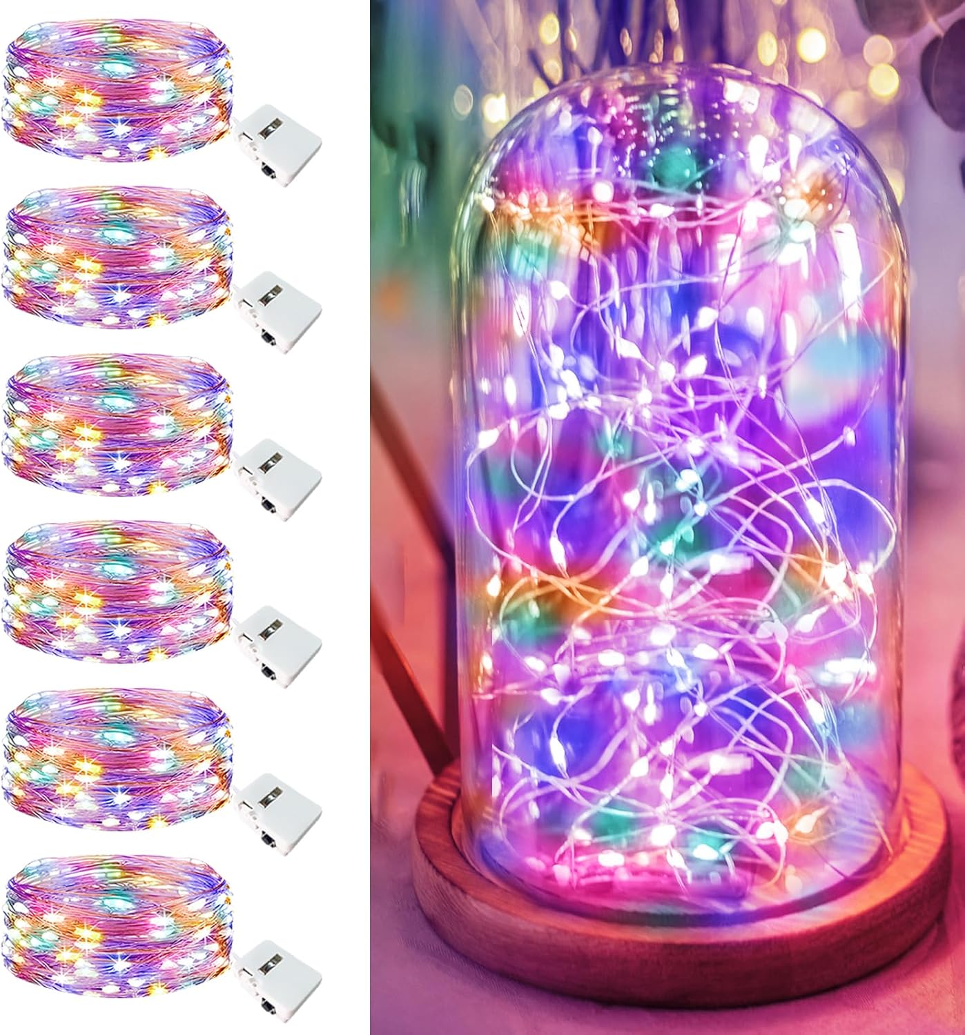6 Pack Fairy Lights Battery Operated - 7ft 20 Led Twinkle Lights 3 Modes, Multi-Colored Bulk Mini String Lights Waterproof for Mason Jars Vases DIY Party Wedding Decoration Christmas