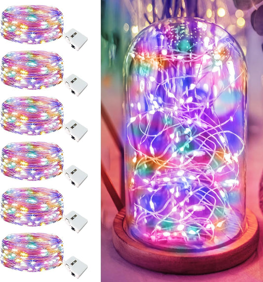 6 Pack Fairy Lights Battery Operated - 7ft 20 Led Twinkle Lights 3 Modes, Multi-Colored Bulk Mini String Lights Waterproof for Mason Jars Vases DIY Party Wedding Decoration Christmas
