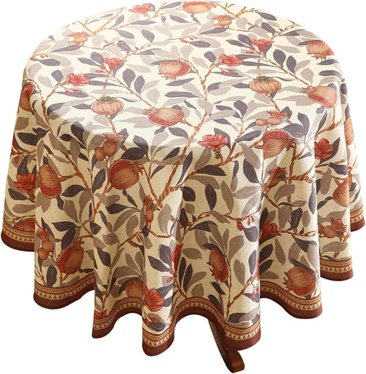 patdrea Designer Linen Small Round Tablecloth,Vintage Pomegranates and Leaves Tree Fall Tablecloths,Table Decor Cover for Kitchen Dining,Christmas,Thanksgiving,Party,Diameter 55"-Tehran a