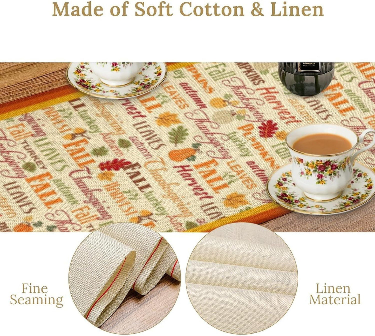 Autumn Table Runner,Farmhouse Leaves Pumpkin Thanksgiving Table Cloth for Kitchen Dining Table Decoration Home Party Decor 13x36 Inch