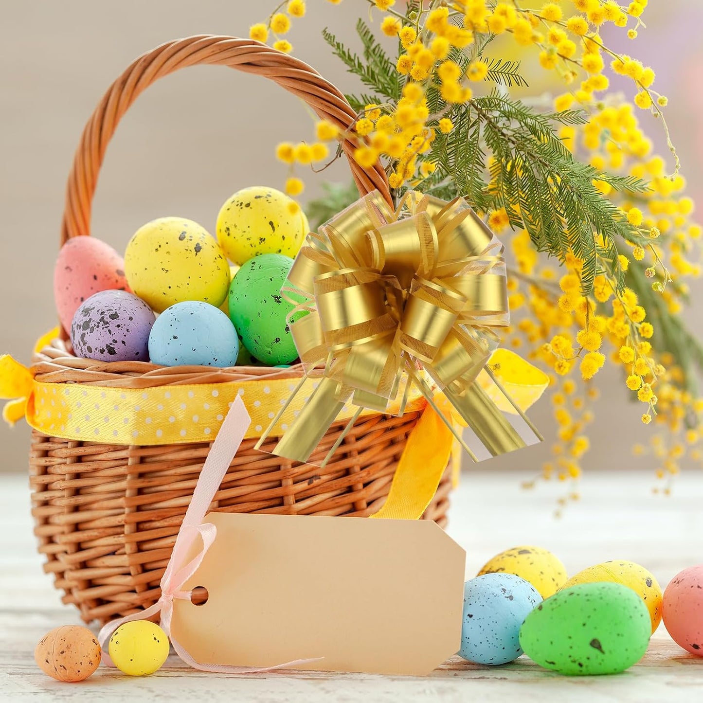 40 Pieces 6 Inches and 3 Inches Pull Bow Wrapping Pull Bow Ribbon Pull Bows for Wedding Baskets,Large Bows for Presents. (Gold)