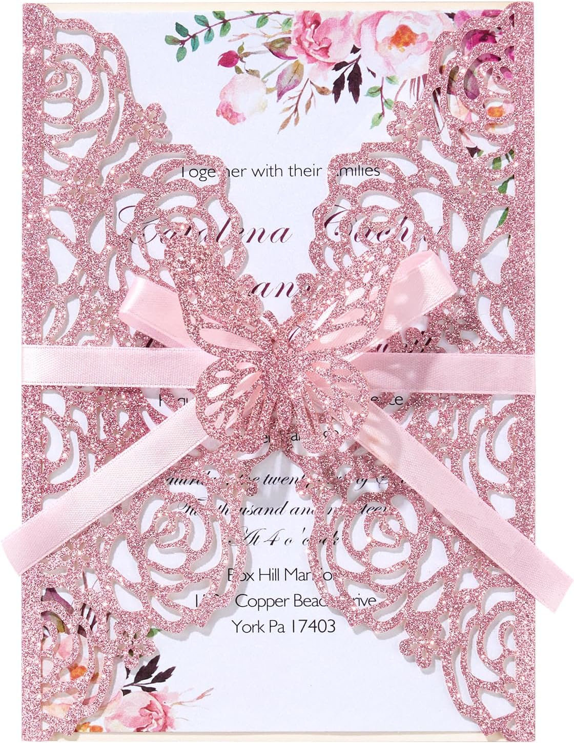 50PCS Pink Wedding Invitations Butterfly Laser Cut Invitation with Envelopes and Rsvp Card Personalized Inner Sheets for Wedding Bridal Baby Shower QuinceañEra Engagement Birthday