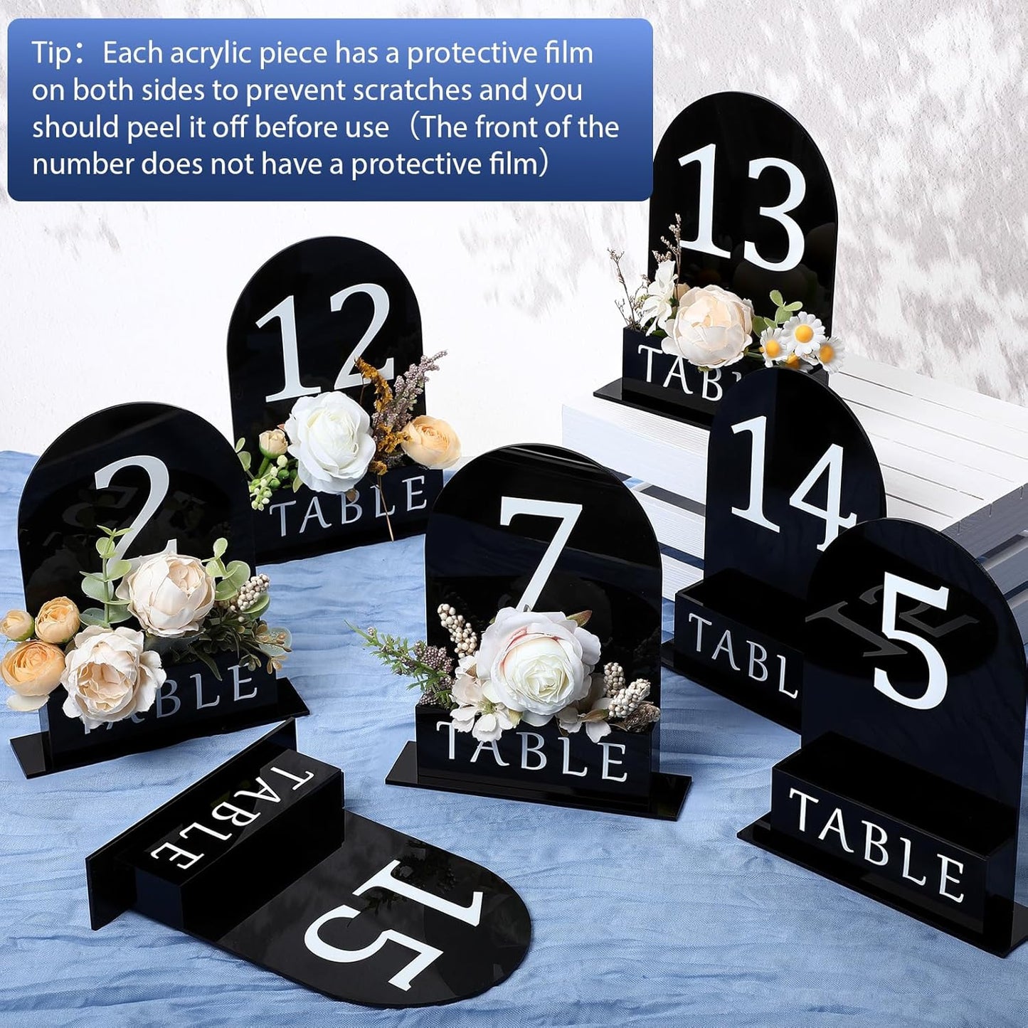 Table Number 1-15 for Wedding Reception Arch Acrylic Wedding Table Number with Flower Trough 5" x 7" Mirrored Rustic Centerpiece for Reception Bridal Shower Party Catering Banquet(Black)