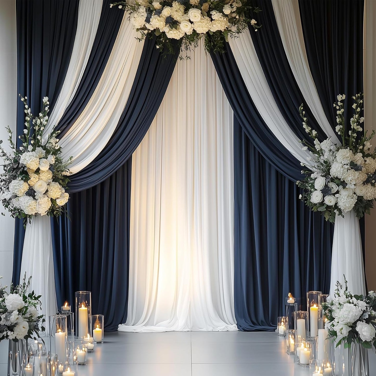 10ftx14FT Wrinkle Free Navy Blue Backdrop Curtain, 2 Panels 14FT Height Navy Blue Wedding Backdrop Drapes, Silky Polyester Back Drop Cloth for Birthday Photography Background Party Backdrop Draping