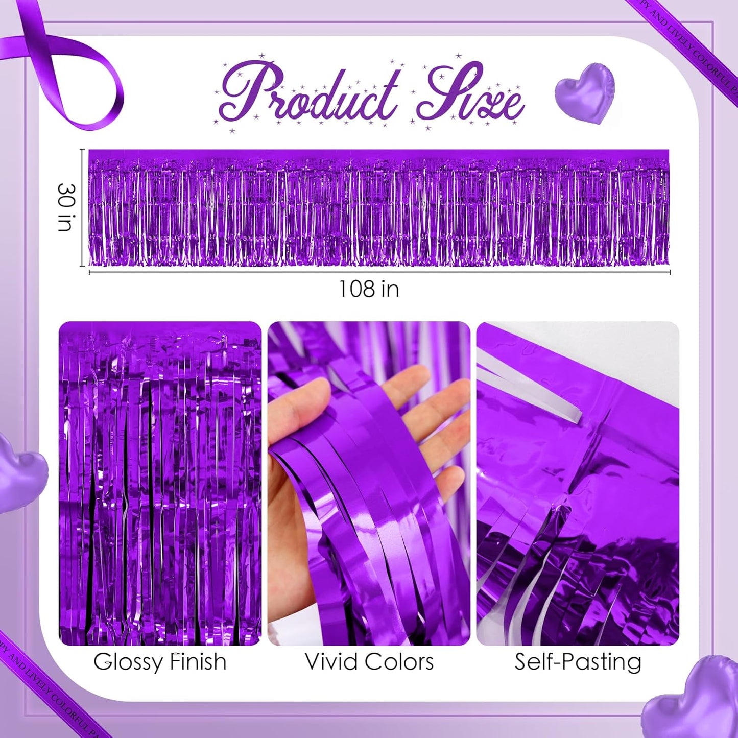 2 Pack Light Purple Dark Purple Table Skirts, 29x108" Metallic Foil Tinsel Fringe Table Skirt for Rectangle Tables Streamer Curtains Backdrop, Party Decorations for Birthdays, Weddings, Holidays