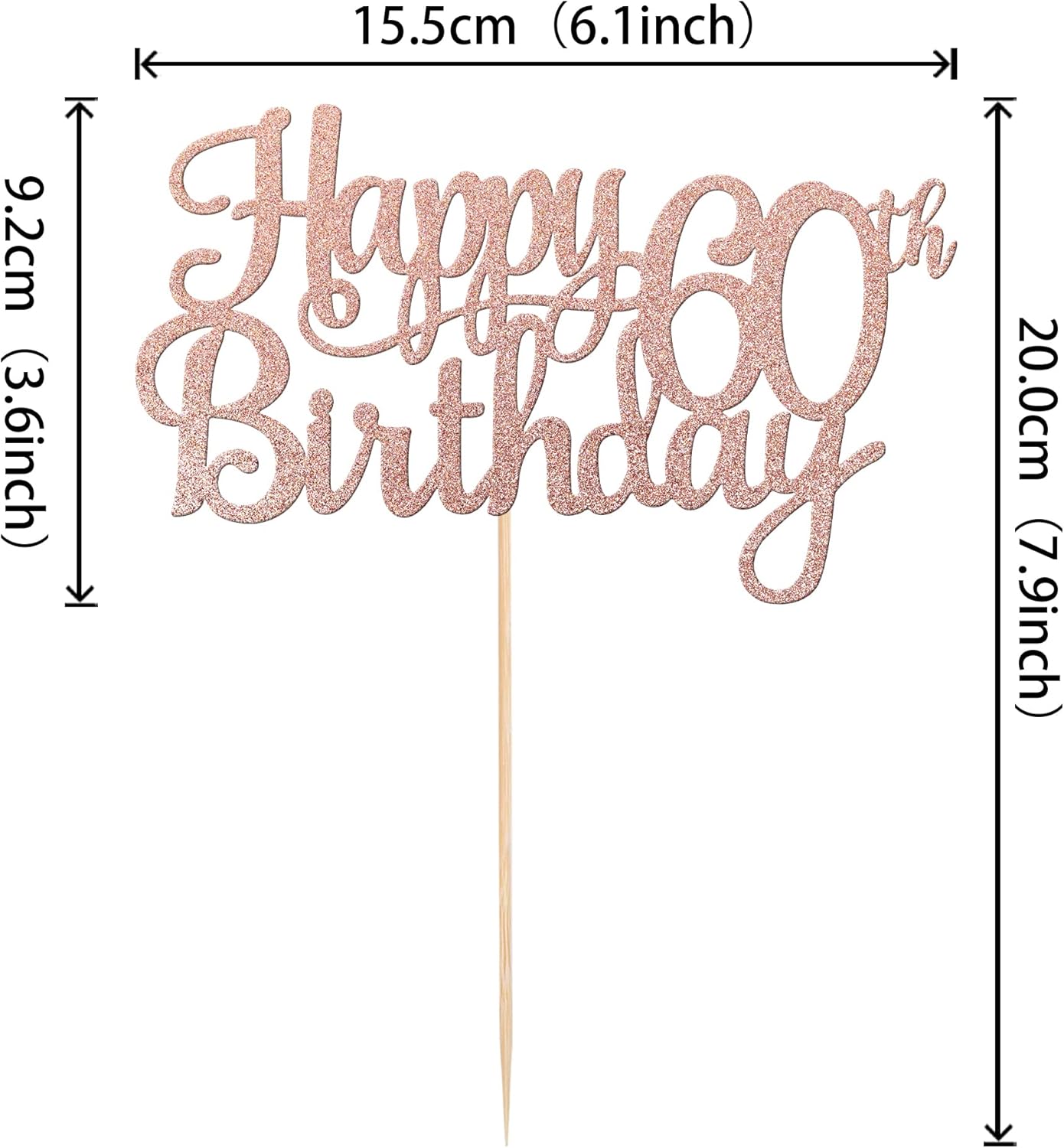 1 PCS Happy 60th Birthday Cake Topper Glitter Cheers to 60 Years Birthday Cake Pick 60 Fabulous Cake Decoration for Happy 60th Birthday Anniversary Party Decorations Supplies Rose Gold
