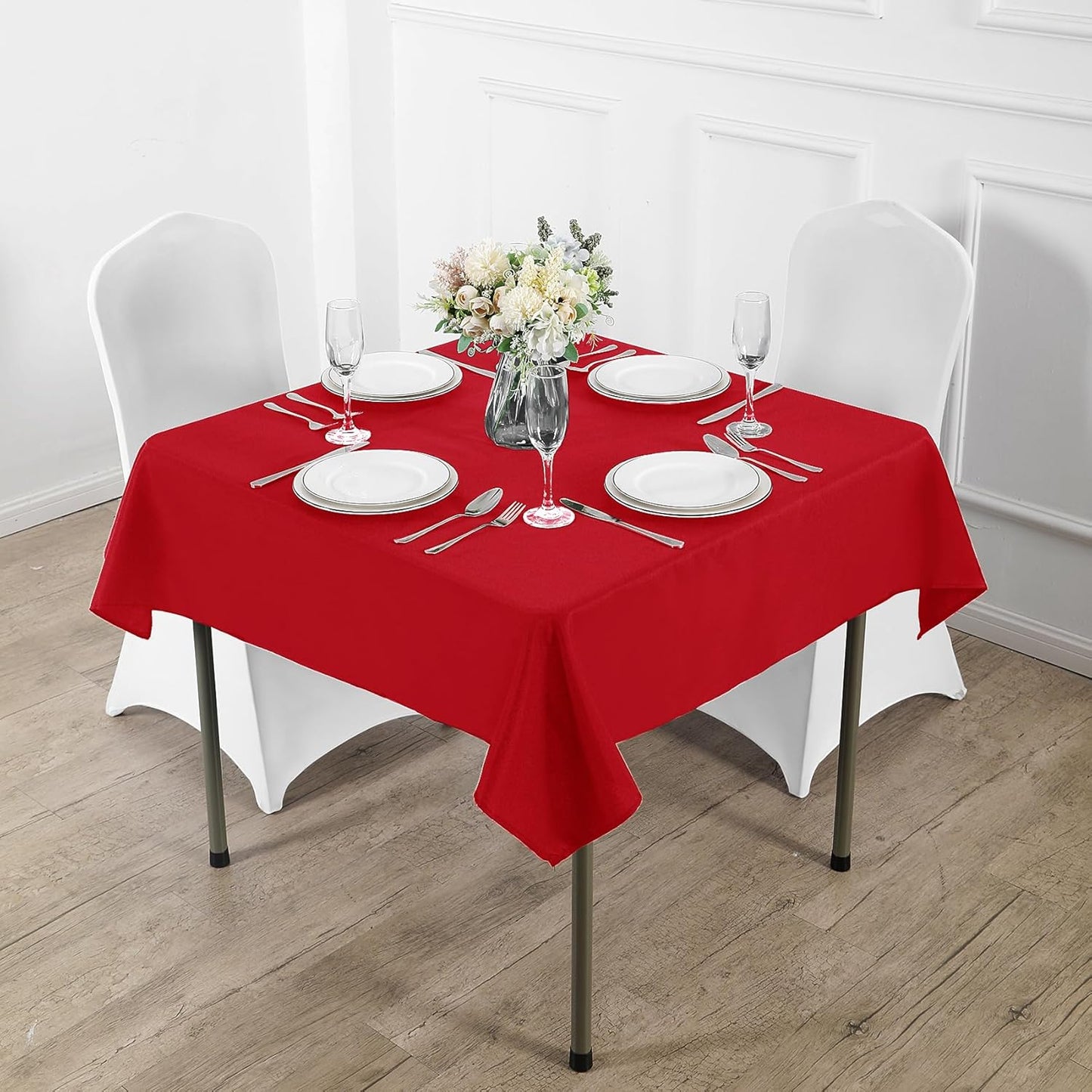 Fokitut 2 Pack Waterproof Square Tablecloth, 70x70 Inch, Stain Resistant and Wrinkle Polyester Table Cloth, Fabric Table Cover for Kitchen Dining, Wedding, Party, Holiday Dinner-Red