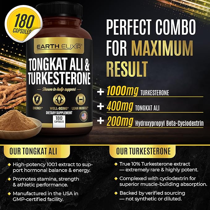 Turkesterone Tongkat Ali for Men and Women – 2-in-1 Natural Testosterone Support for Energy & Fitness - High Potency Turkesterone Supplement for Men with Tongkat Ali –– Pure Non-GMO Formula