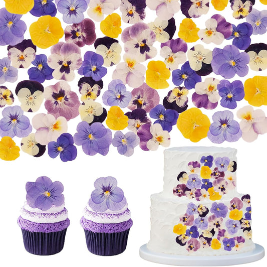 Dried Pressed Flowers Cake Topper 40 PCS Purple Tricolor Floral Cupcake Toppers Decoration Natural Dry Real Flowers for Cocktail Drink Crafts Resin Candle Soap DIY Art Jewelry Making