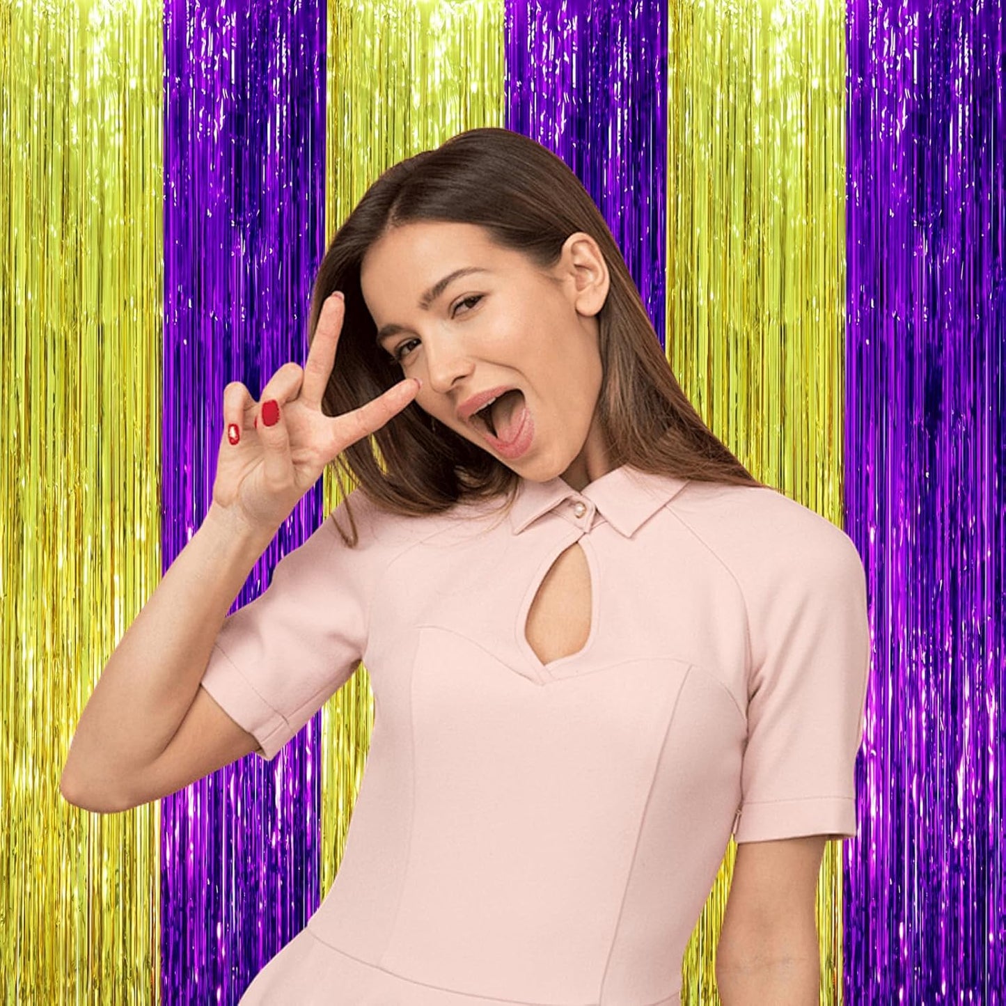 3 Pack 3.3 x 8.2 ft Purple and Gold Foil Fringe Backdrop Curtains, Tinsel Streamers Party Decorations, Fringe Backdrop, Door Shimmer for Graduation or Birthday Party