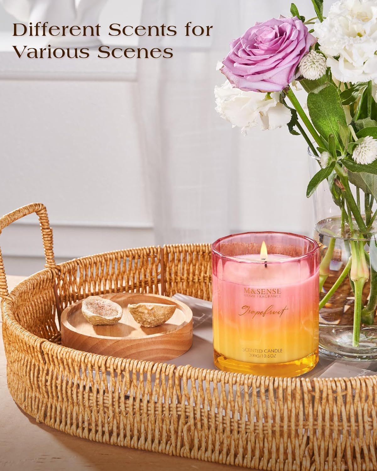 M&SENSE Grapefruit Scented Candles for Home, 10.6oz 60 Hours Non Toxic Natural Soy Candles in Glass Long Lasting Slow Burning, Unique Luxury Gifts Cozy Room Decor for Women Men