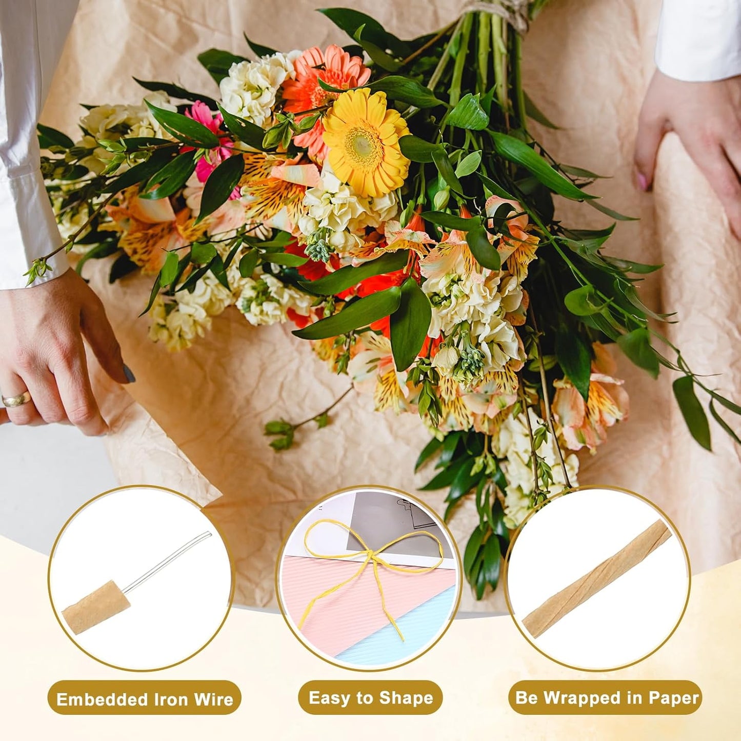 uxcell 55 Yards Floral Bind Wire Wrap Twine, 1mm Floral Wire Vine Bind Wire Rustic Craft Wire for DIY Projects Flower Bouquet Making Wreath Gift Wrapping Wedding Decoration, Khaki