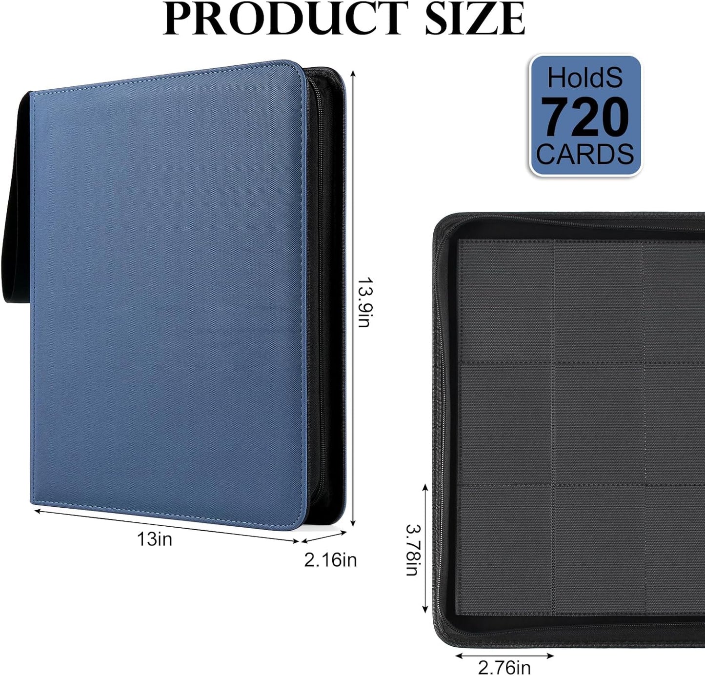 GEAoffice 12 Pocket Card Binder for 720 Cards, Premium Sturdy Baseball Card Holder Album, Ringless Side Loading Collection Binder for MTG, TCG, Game & Sports Cards, Non-PVC, Navy Blue